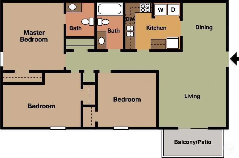Floor Plan - 3 Bedroom 1.5 Bath Aspen Village