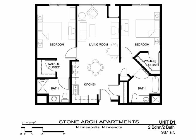 Floor Plan - 2 Bedroom 2 Bath (D1)