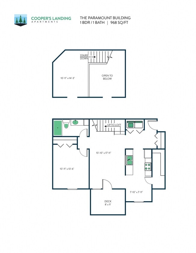 Floor Plan - 1 Bed, 1 Bath Loft - 968 sq ft