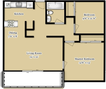 Floor Plan - 2BD, 1BTH