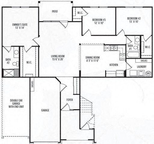 Floor Plan - 3 Bed w/ Attached Garage