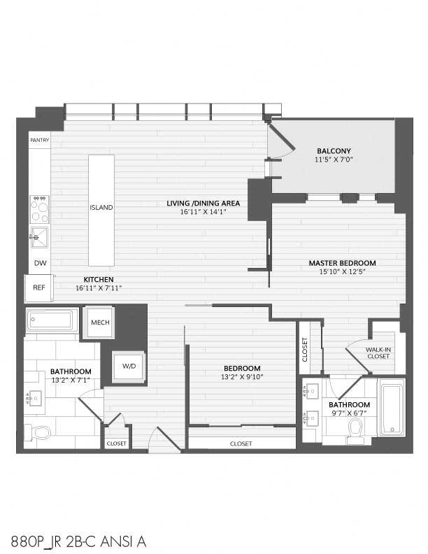 Floor Plan - 1 Bed/2 Bath Den-JR 2B-C ANSI A_880 P