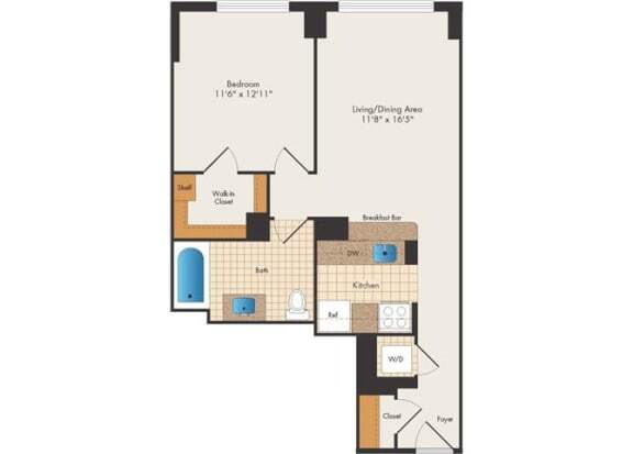 Floor Plan - Belmont - 1 Bed 1 Bath