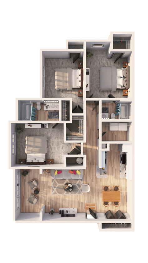 Floor Plan - Three Bedroom with Sunroom