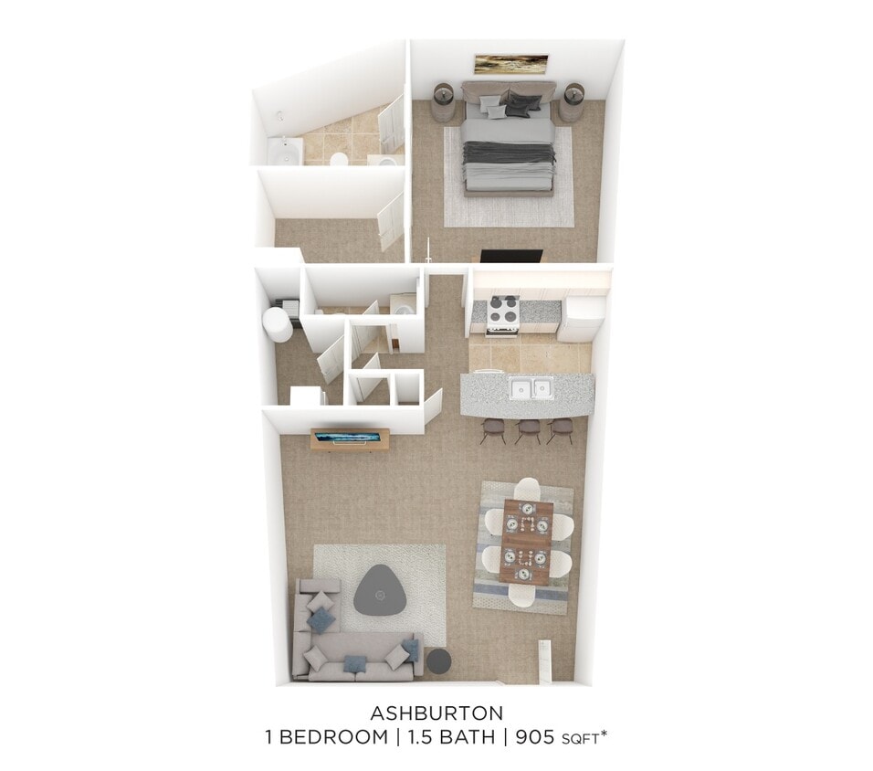 Floor Plan - One Bedroom 1.5 Bath- Ashburton