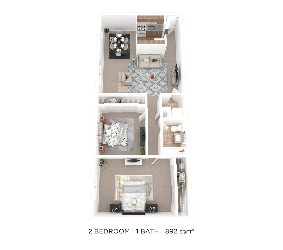 Floor Plan - Two Bedroom - 892 sqft - Carlwynne
