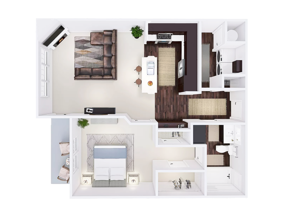 Floor Plan - 1 Bed, 1 Bath (D)