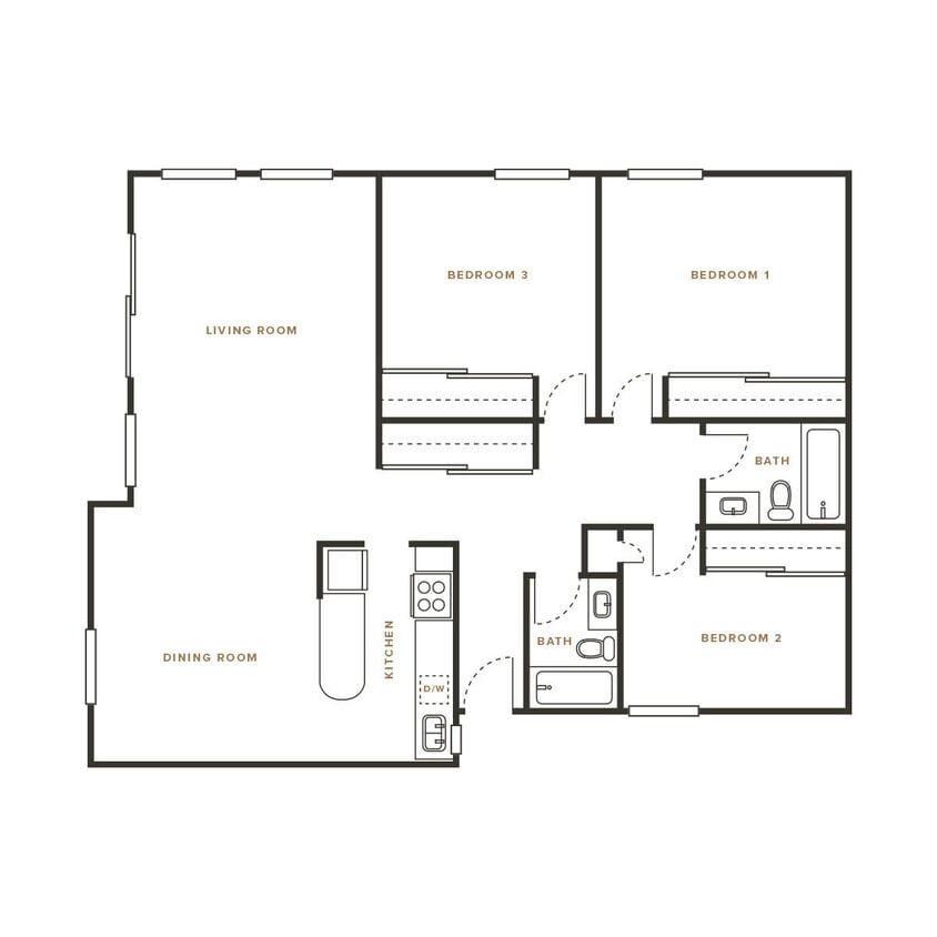 Floor Plan - 3 Bedroom, 2 Bath B - 114 Sharene