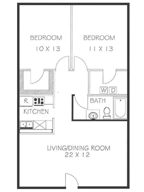 2 Bed 1 Bath Floorplan - 2 Bedroom 1 Bath