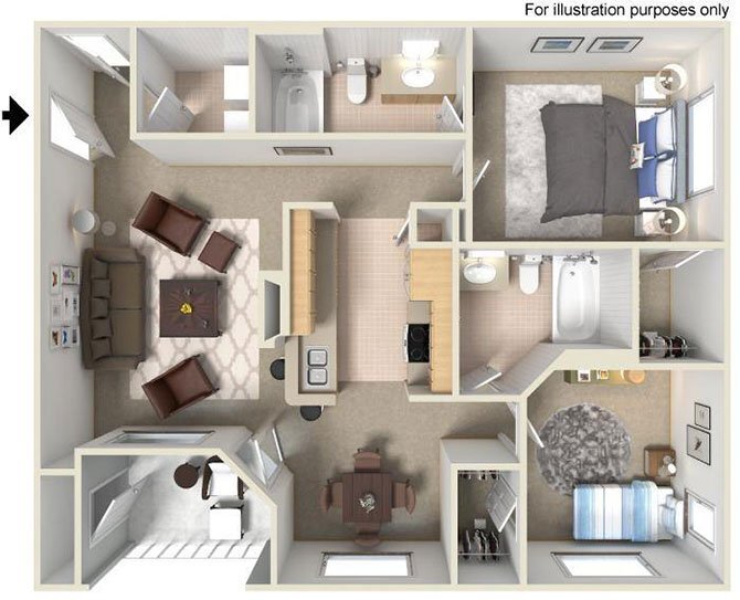 Floor Plan - E Pacifica 974 to 987 SF RENOVATED 