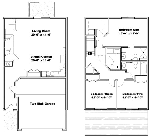Floor Plan - 3 Bedroom 2.5 Bathroom with Patio or Deck