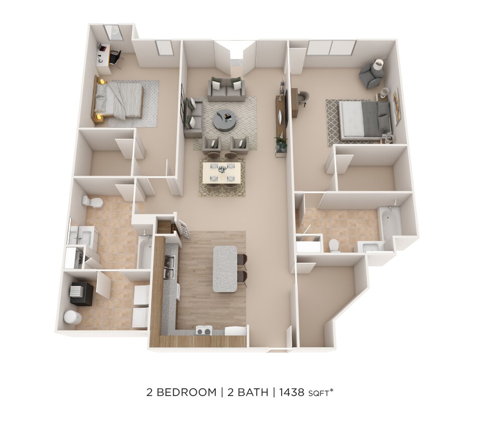 Floor Plan - Two Bedroom 2 Bath- 1438 sqft