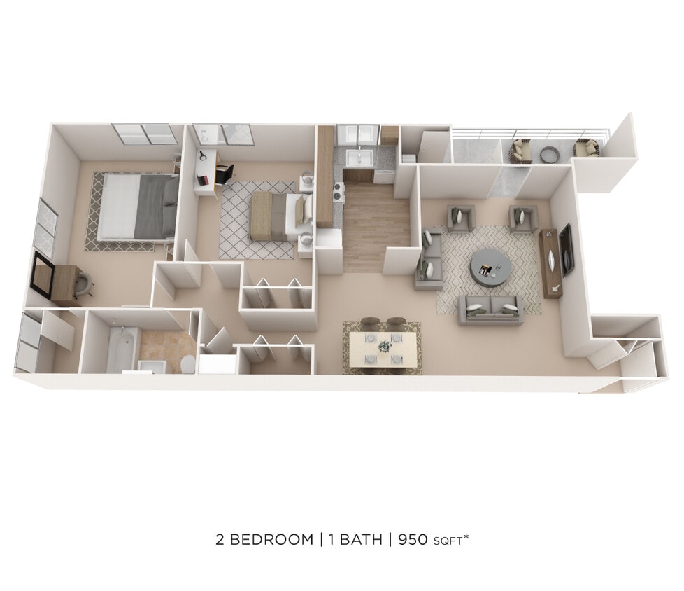 Floor Plan - Two Bedroom - 950 sqft