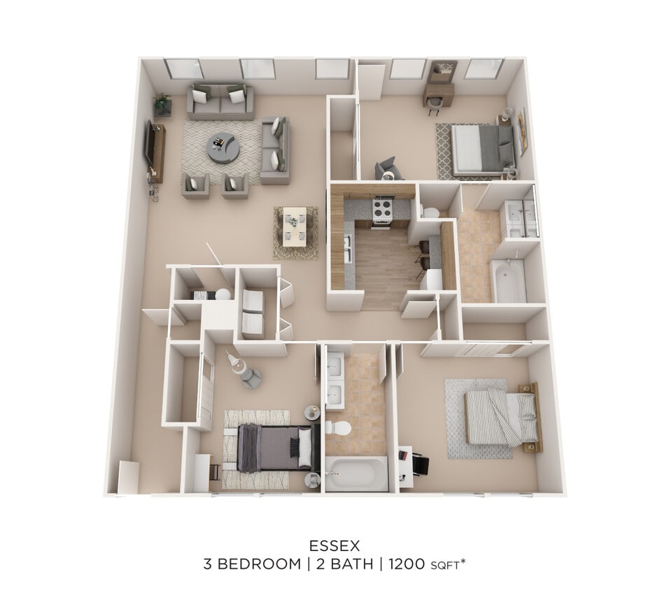 Floor Plan - Three Bedroom 2 Bath- Essex