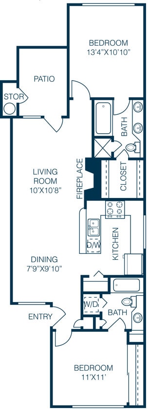 Floor Plan - 2 Bedroom 2 Bath