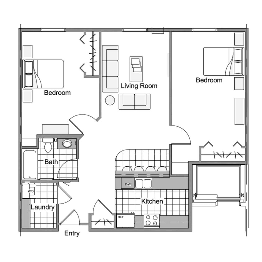 Floor Plan - 2 Bed 1 Bath Apartment