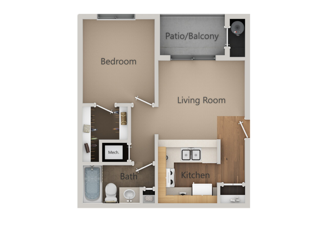 Floor Plan - 1 Bedroom 1 Bath A