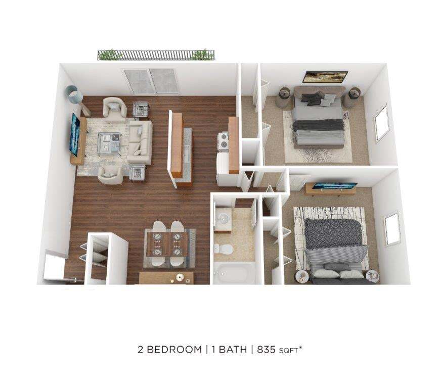 Floor Plan - Two Bedroom- 835 sqft