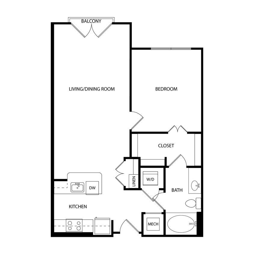 Floor Plan - 1 Bedroom, 1 Bath 768 SF A3.8