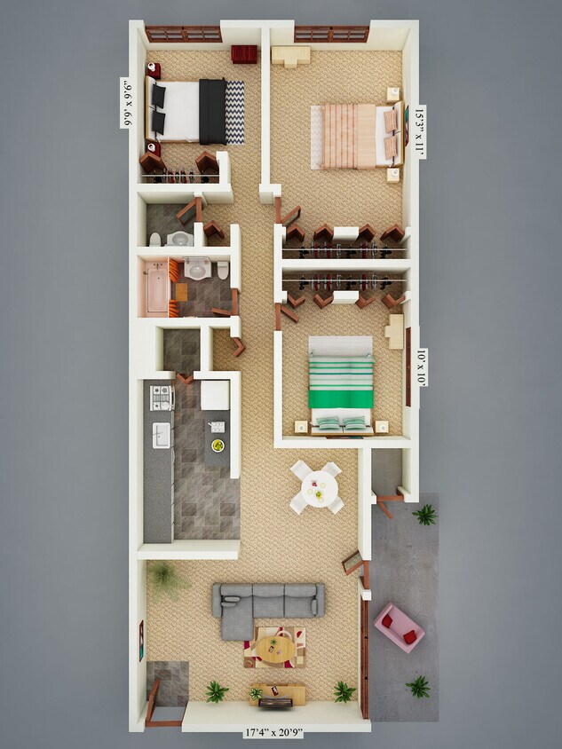 The Willow - 3 Beds, 1.5 Baths, 1011 sq. ft. - The Willow