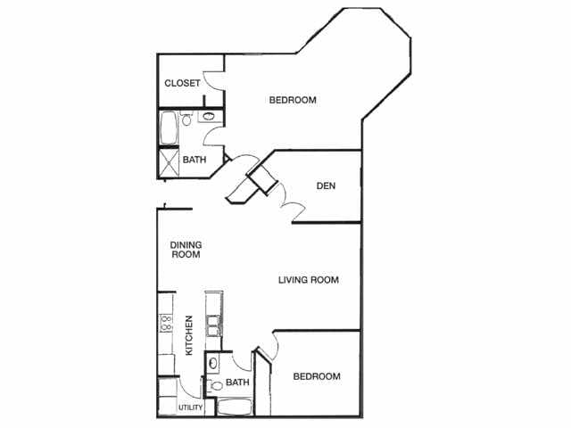 2BR/2BA w/Den - Spacious, open concept den turret + vaulted cei...