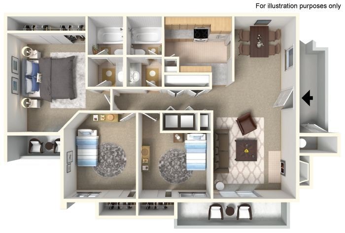 Floor Plan - Three Bedroom Two Bathroom