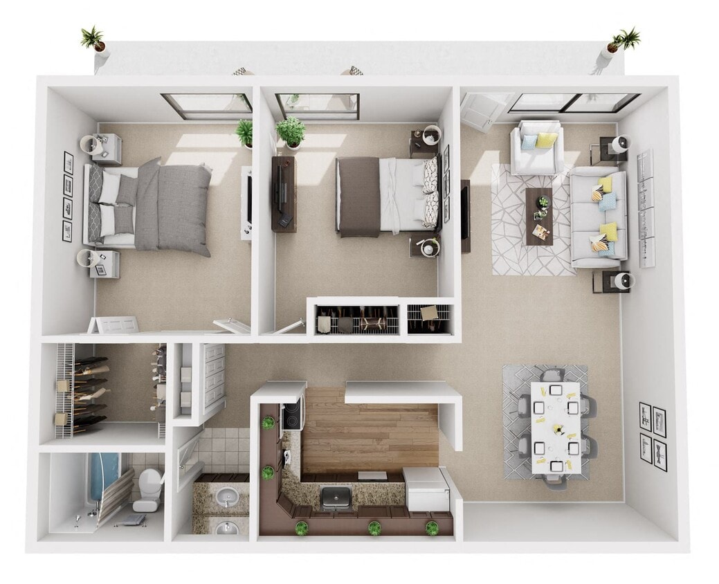 Floor Plan - 2 Bedroom, 1 Bath Apartment