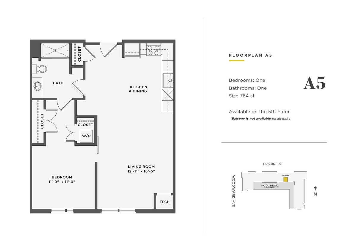 Floor Plan - 1 Bedroom Unit - A5