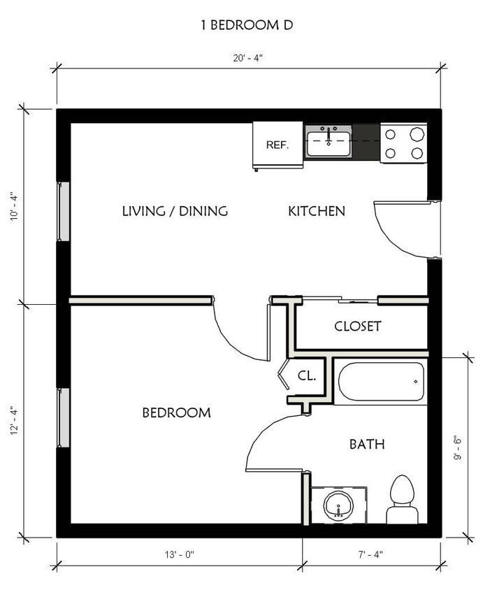 1 Br - D Floorplan - 1 Bedroom - D