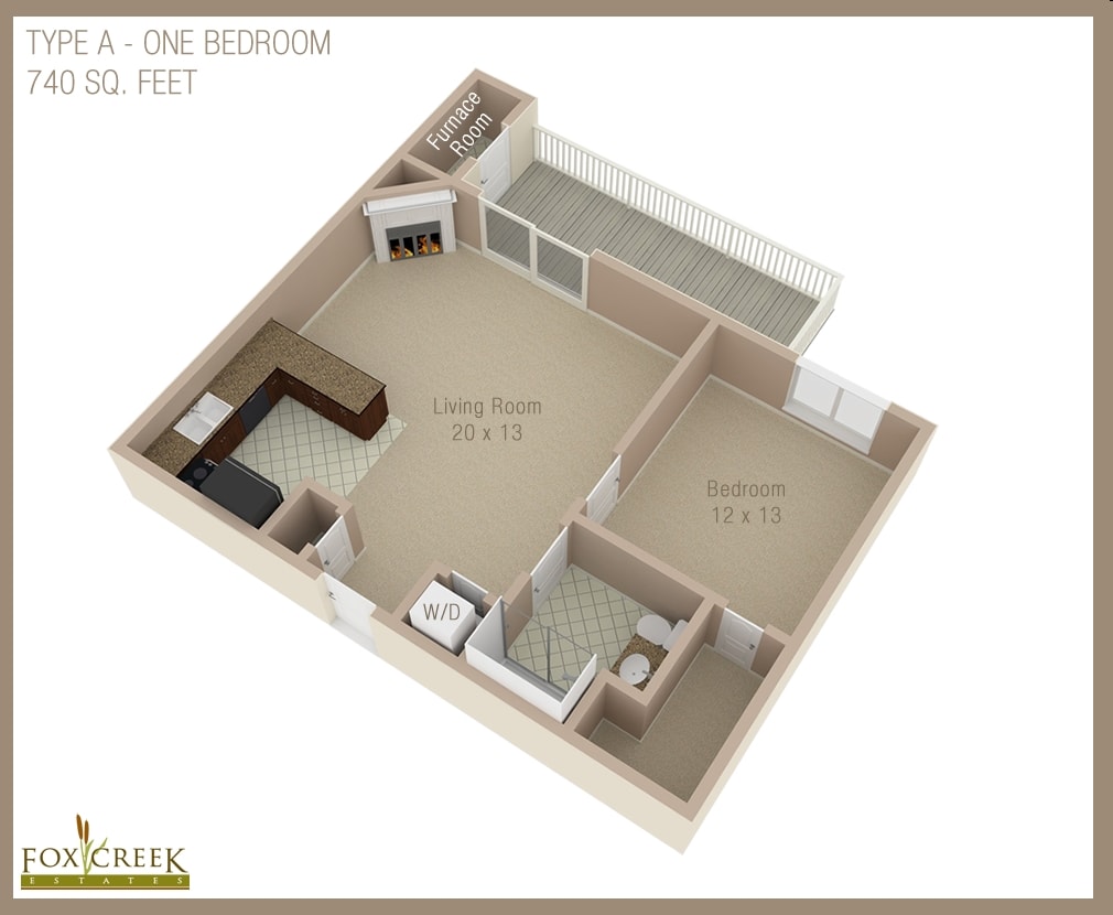 Type A - Estates - 1 Bed, 1 Bath - 740 Square Feet