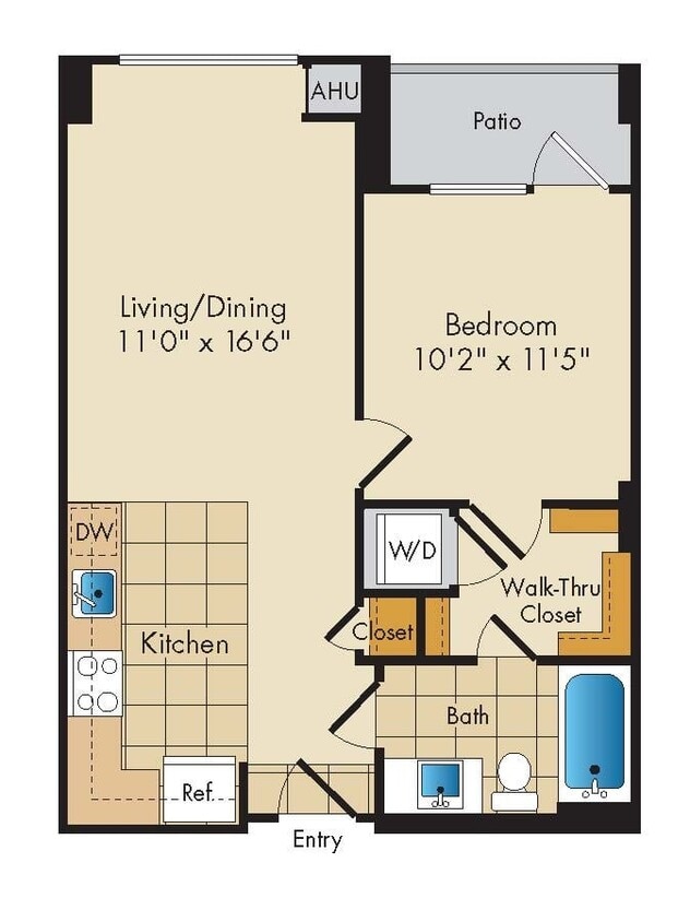 Floor Plan - 1 Bed 1 Bath-A1b