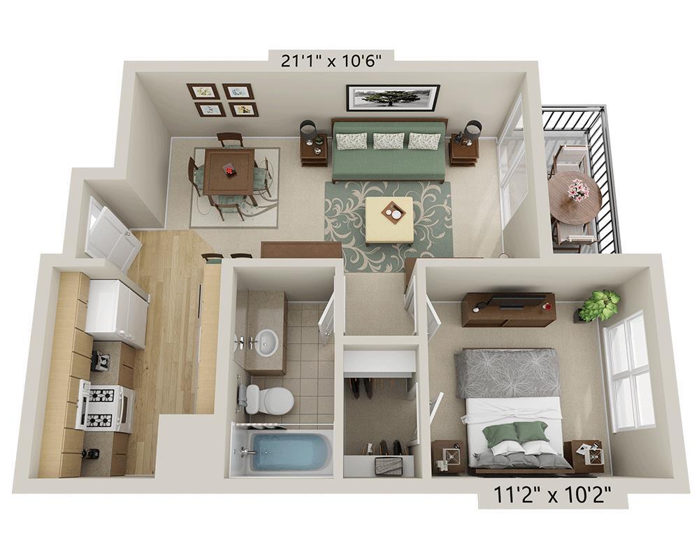 Floor Plan - One Bedroom A1A-MMR