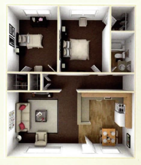 Floor Plan - 2 Bed x 1 Bath