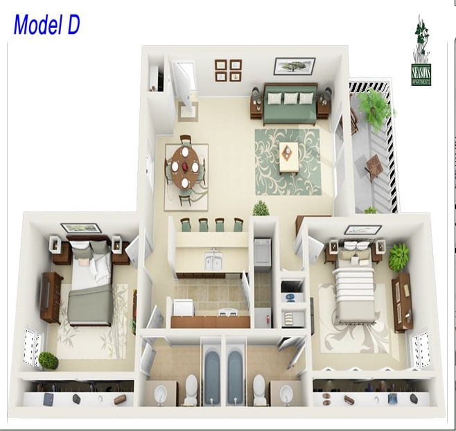 Model D - 2/2 1020 SQ FT