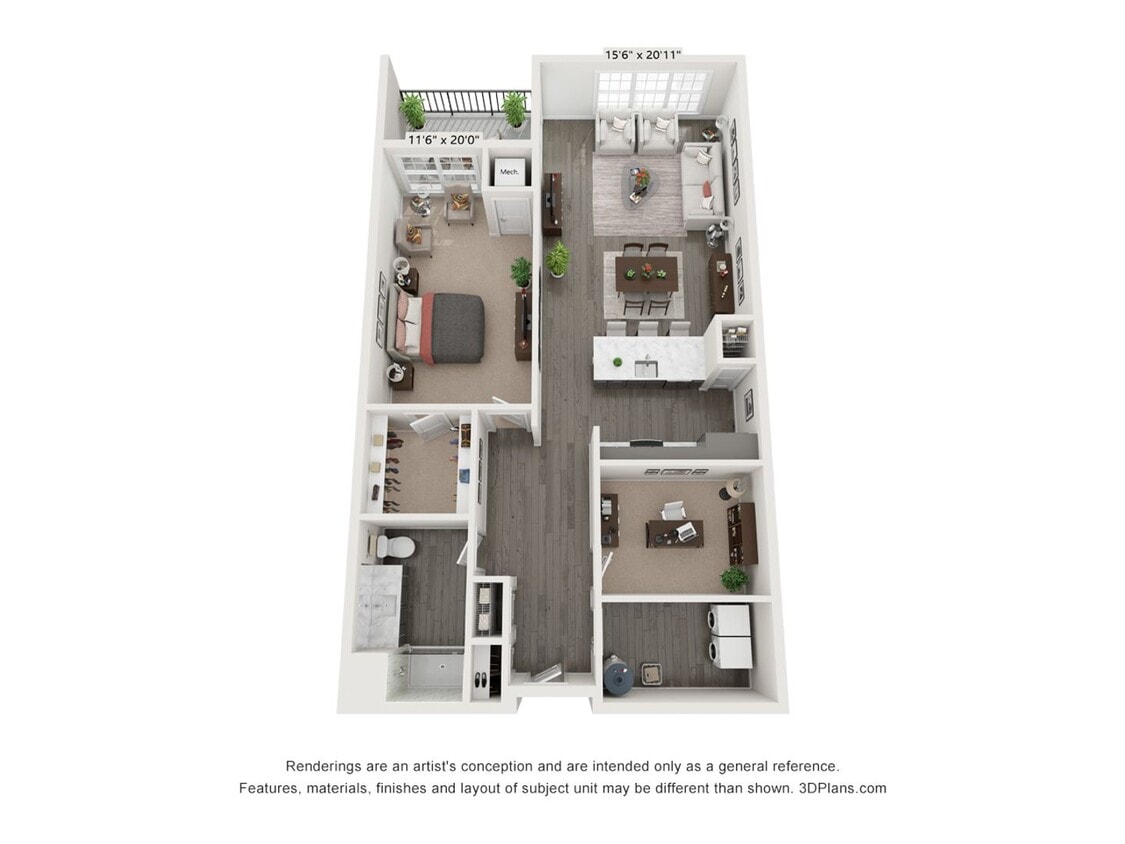 Floor Plan - 1 Bedroom 1 Bath with Den - 1193