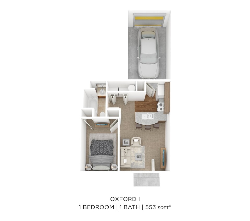 Floor Plan - One Bedroom - Oxford I - 553 sqft