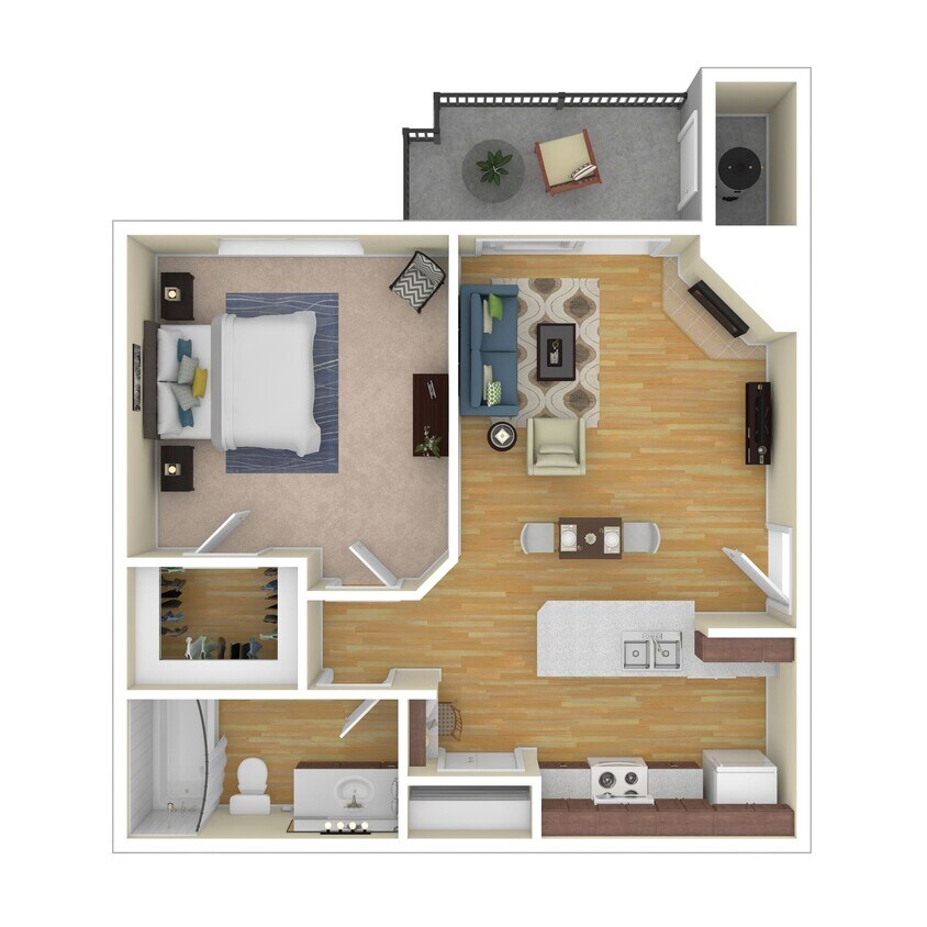 Floor Plan - 1 Bed 1 Bath 669 SqFt (576 Net)