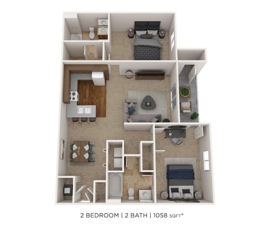 Floor Plan - Two Bedroom 2 Bath