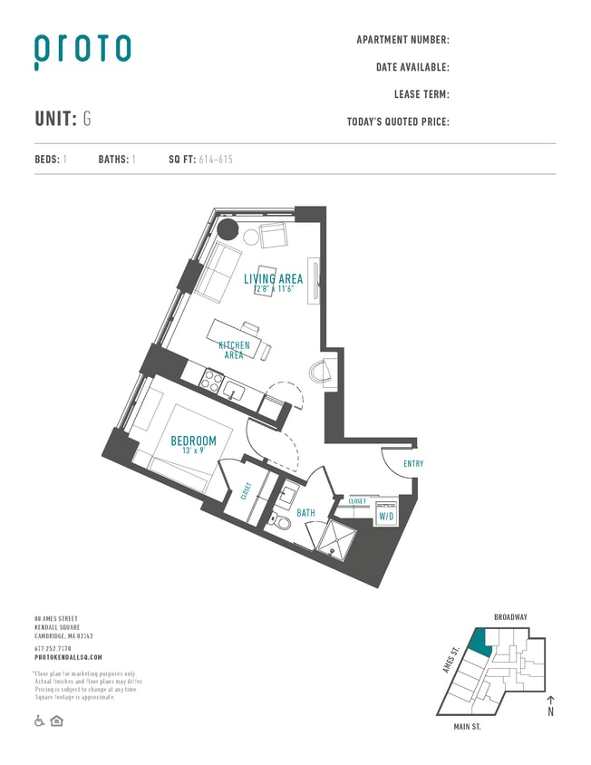 Floor Plan - 1 Bed/1 Bath-G