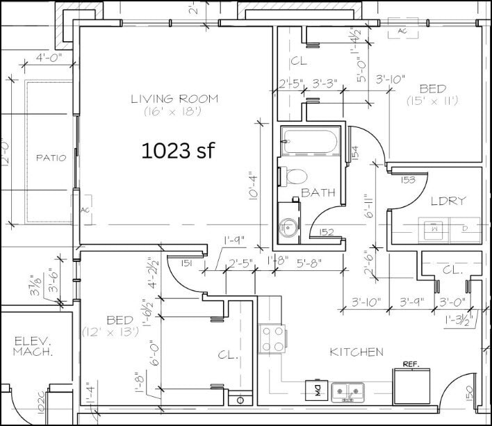 Floor Plan - CP5 - 2 Bed/1 Bath | 1023 SF