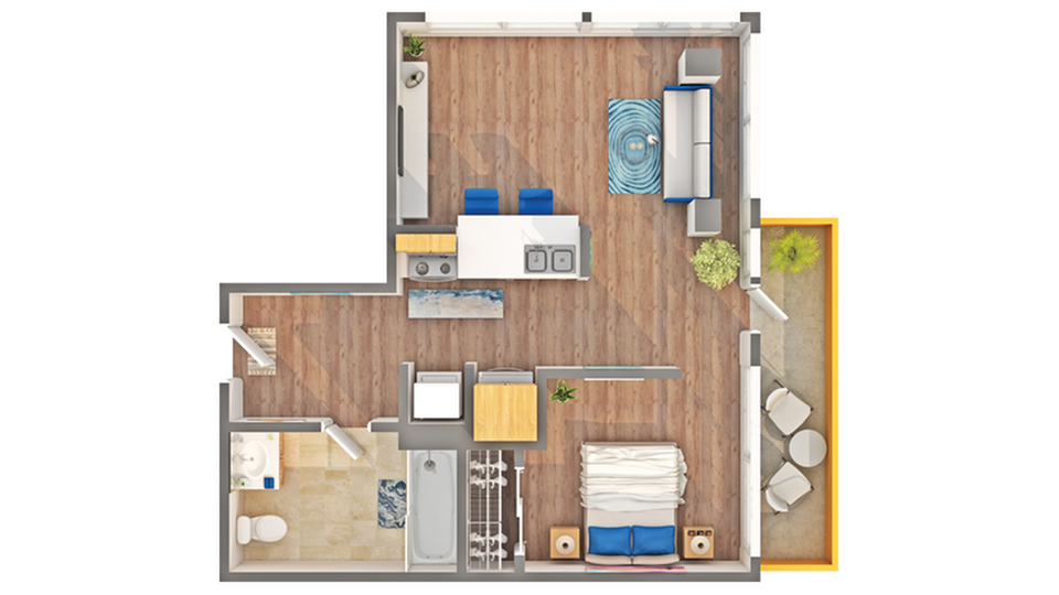 A1 Studio Floorplan - Unit 205 - Seaside II - A1