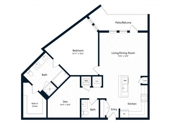 Floor Plan - One Bedroom One Bath Den (1079 SF)