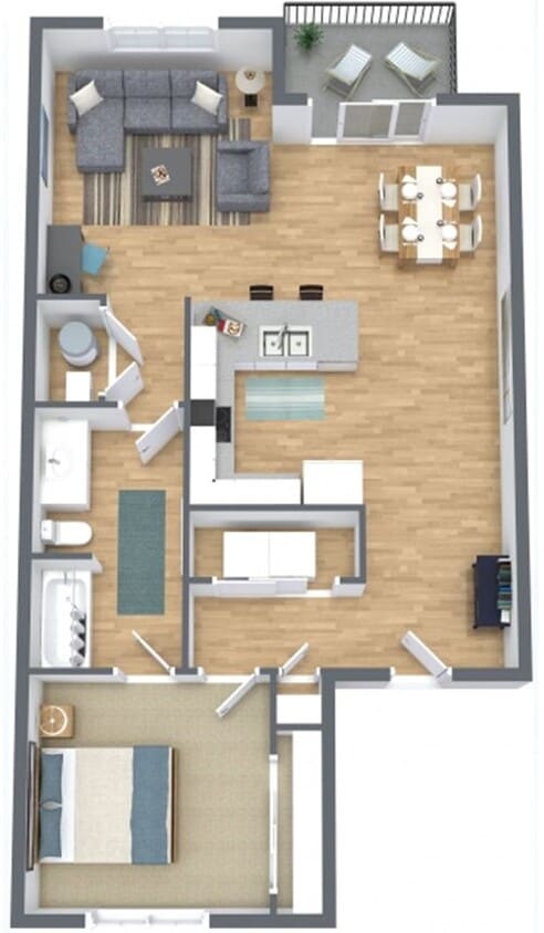 Floor Plan - Apartment 1 Bedroom 1 Bathroom Enhanced Amenities