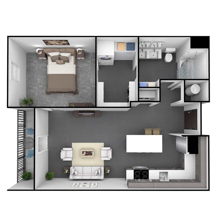 Floor Plan - 1 Bedroom, 1 Bathroom 789 SF