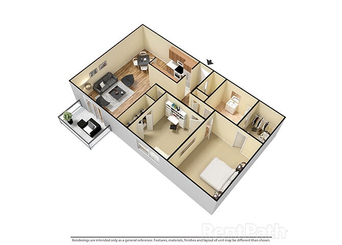 Floor Plan - 2 Bed, 1 Bath, East Phase