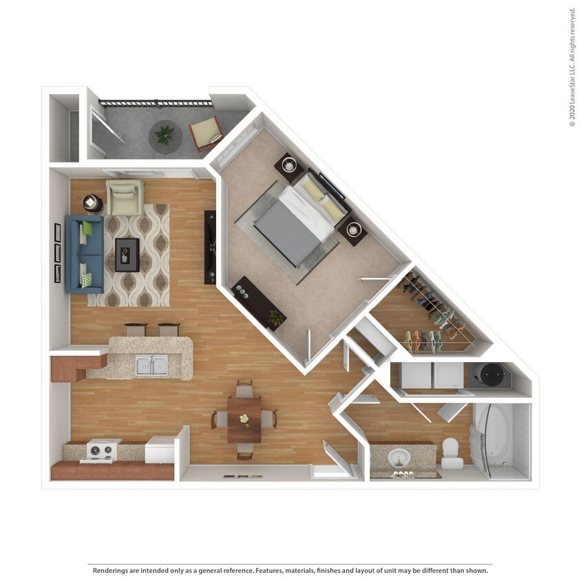 Floor Plan - 1 Bed 1 Bath 805 SqFt (735 Net)