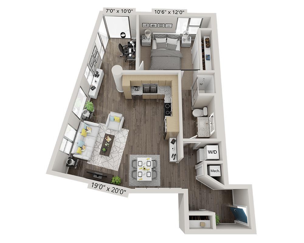 Floor Plan - One Bedroom + Den A1BD