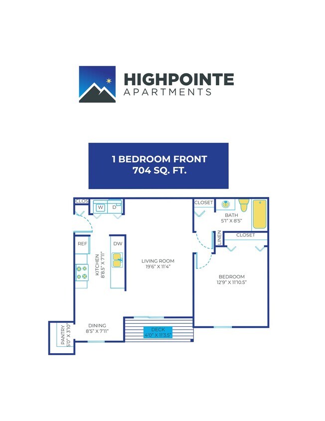 Floor Plan - 1 Bed, 1 Bath - 704 sq ft
