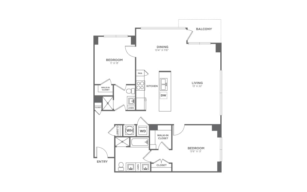Two Bedroom Two Bath (1,284 SF) - Two Bedroom Two Bath (1,284 SF)