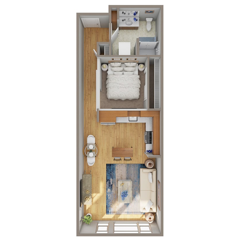 Floor Plan - Open 1 Bed, 1 Bath - J